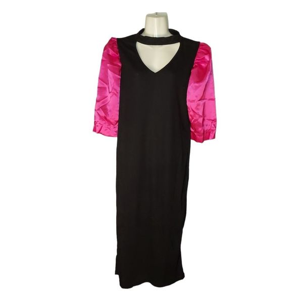 Women's Retro Plus Size Puff Half Sleeve Choker Dress - Picture 2 of 6